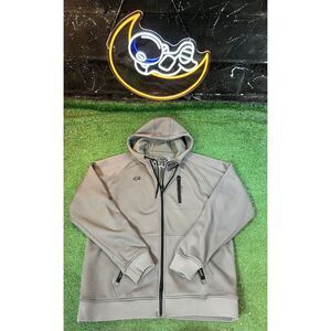FOX Tech Jacket Gray Active‎ Gym Performance Stretch Logo Distressed Mens XL